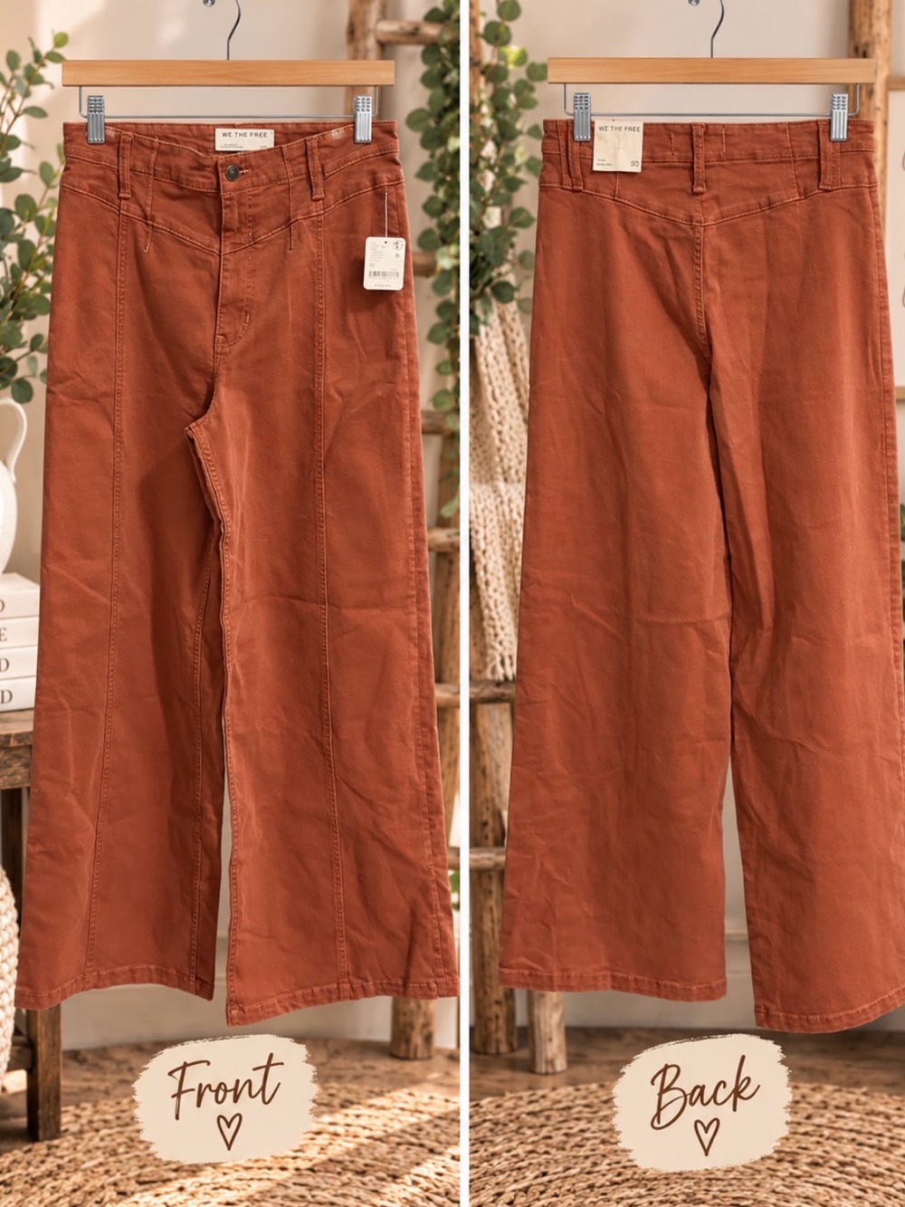 We The Free /Free People Libre Wide-Leg Chinos in Rust/ orange Sz 30 waist 16’